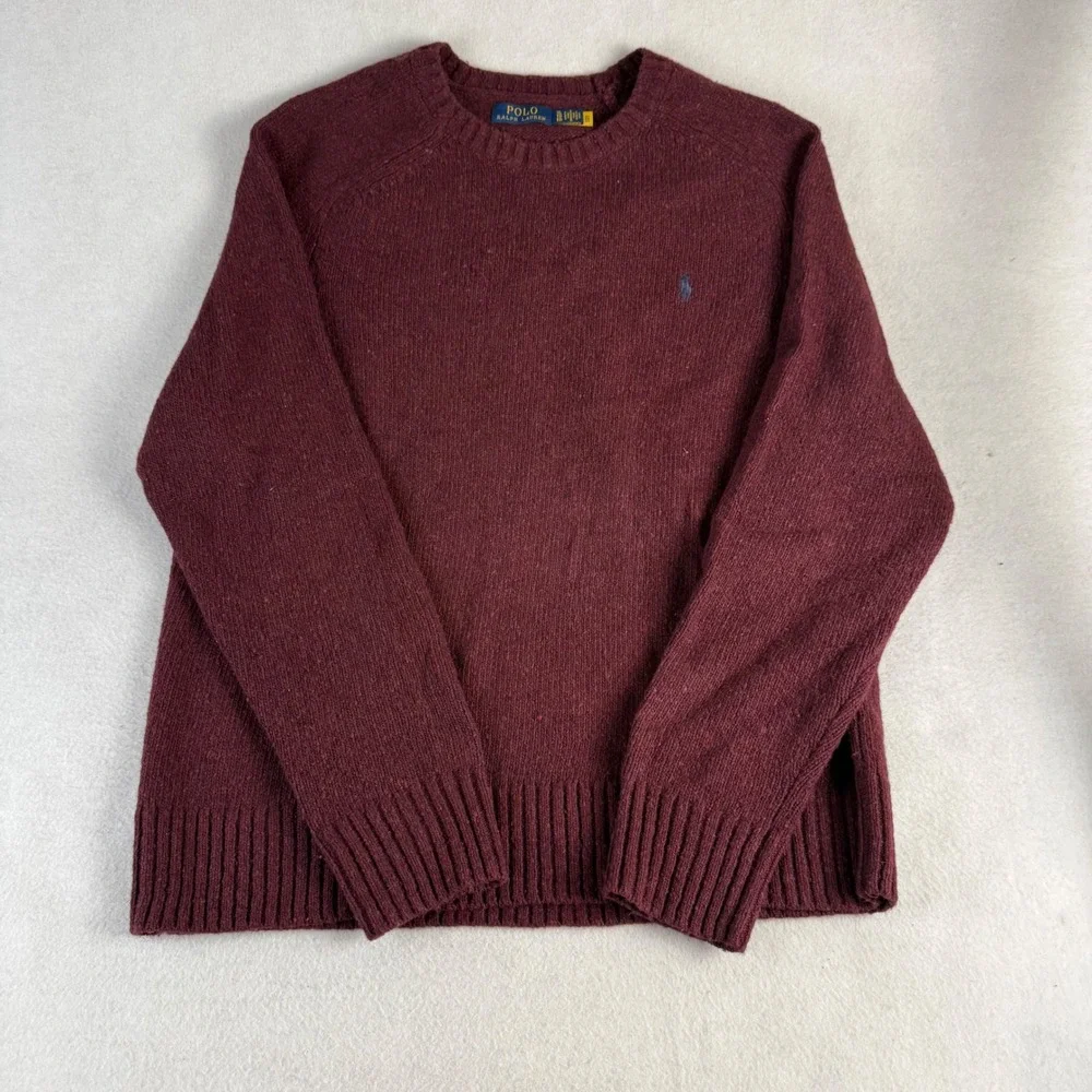 Polo Ralph Lauren Mens XL Burgundy Wool Blend Crewneck Sweater Heather